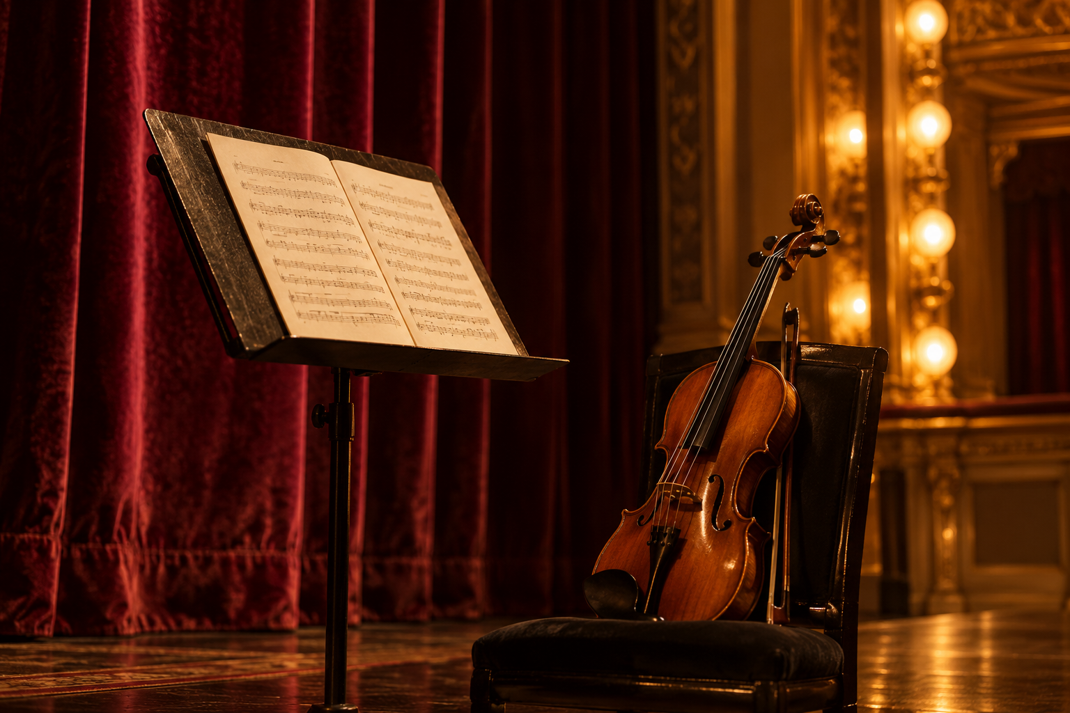 Ilustrativni kulturni večer z violino in notnim stojalom